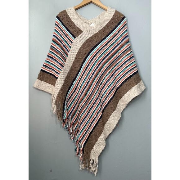 Northern Angel Sweaters - Northern Angel Size S M Striped Fringed Poncho Shawl Festival Boho SouthWestern